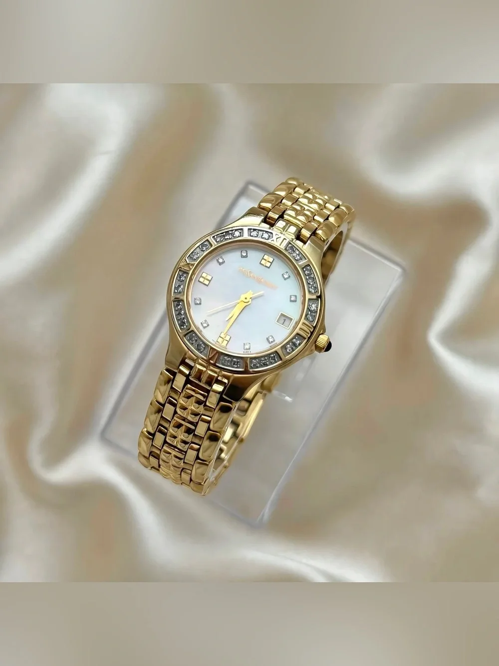 AUTHENTIC VINTAGE YVES SAINT LAURENT GOLD WATCH - MOTHER-OF-PEARL DIAL